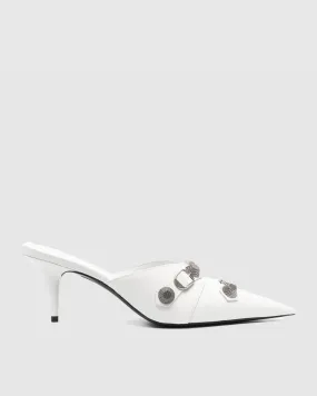 Afra Rivet Embellished Leather Mules In White