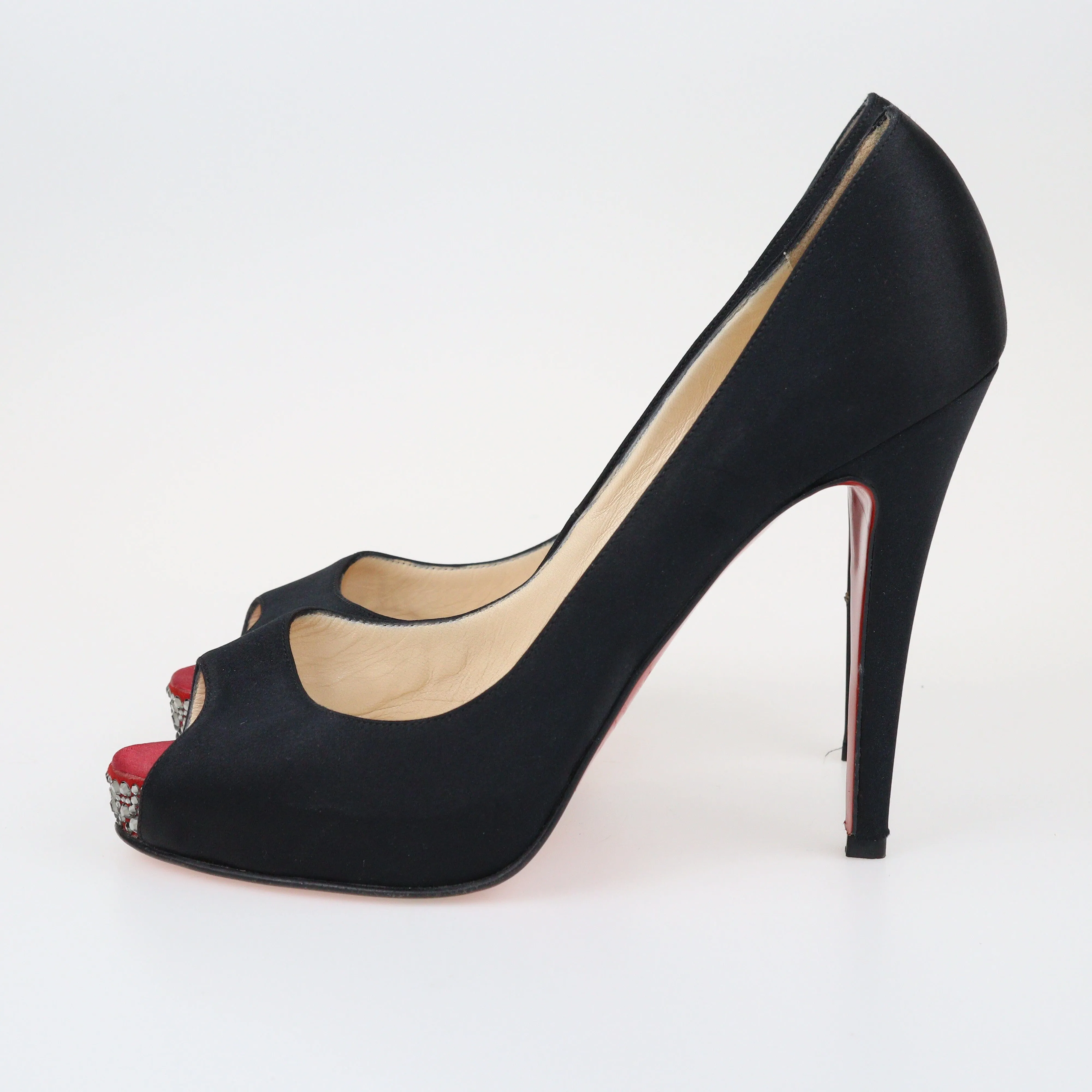 Black Crystal Embellished Peep Toe Platform Pumps